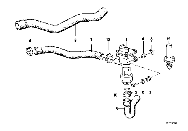 1980 BMW 633CSi Heater Hose Diagram for 64211368714