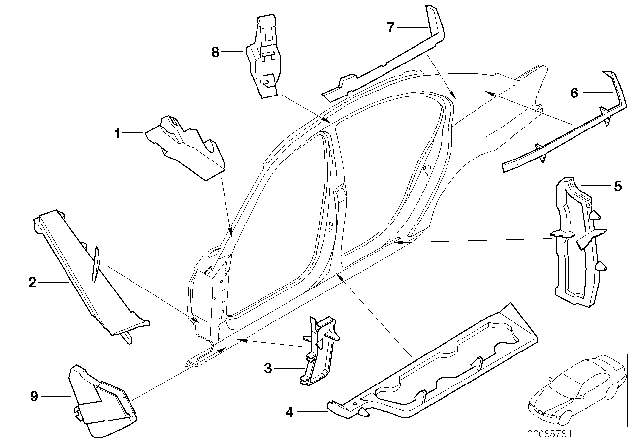 2002 BMW 745Li Cavity Shielding, Side Frame Diagram