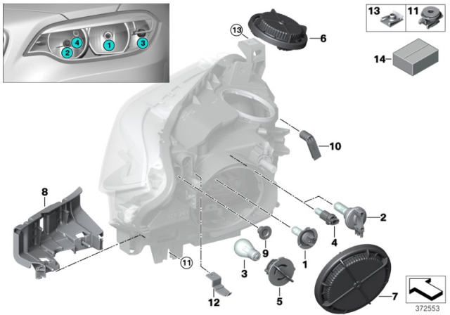 2017 BMW 230i Individual Parts For Headlamp, Halogen Diagram