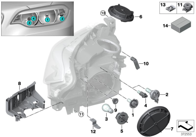 2017 BMW 230i xDrive Individual Parts For Headlamp, Halogen Diagram