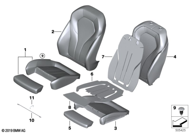 2019 BMW M550i xDrive Leather Cover Sport Backrest Right Diagram for 52107457704