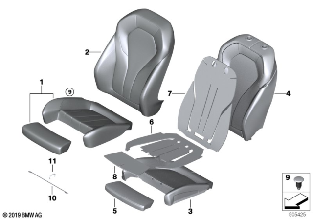 2020 BMW 530i xDrive Seat, Front, Cushion & Cover Diagram 1