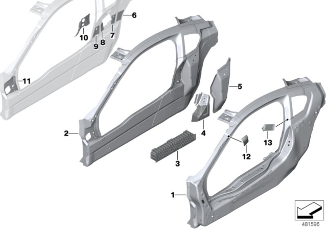 2017 BMW i8 C-Pillar Reinforcement, Right Diagram for 41007305936