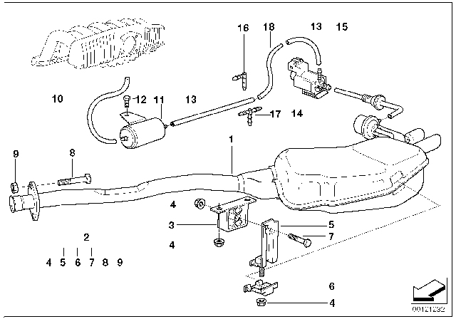 1998 BMW 323i Rear Exhaust Flap Muffler Diagram for 18101433064