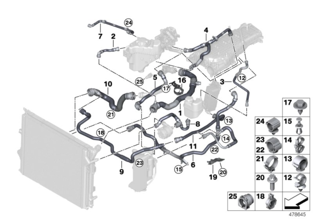 2017 BMW 440i xDrive Gran Coupe Radiator Hose Diagram for 17128673993