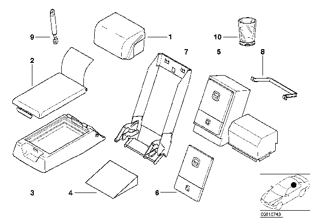 1995 BMW 740i Armrest / Cold Compartment Diagram