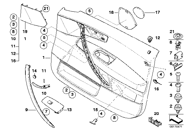 2006 BMW X3 Door Lining Leather Front Right Diagram for 51413412940