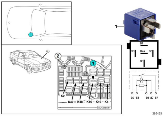 1995 BMW 325i Relay, High-Beam Headlights Diagram 1