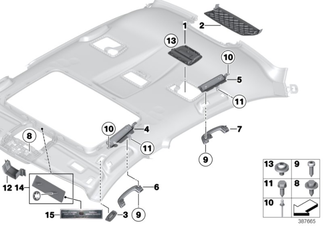2009 BMW 750i Mounting Parts, Roofliner Diagram