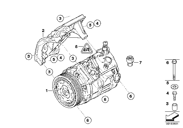 2009 BMW 135i Air - Conditioner Compressor / Mounting Part Diagram