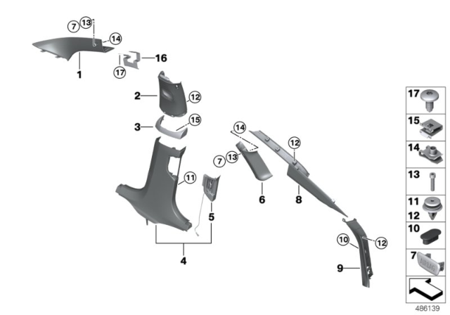 2019 BMW 640i xDrive Gran Turismo Cover, B-Column Upper Left Diagram for 51438070681