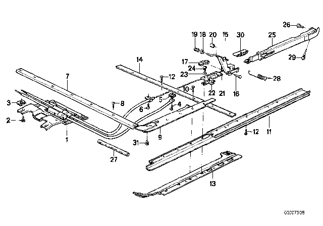1988 BMW M5 Single Parts For Sliding Lifting Roof Diagram