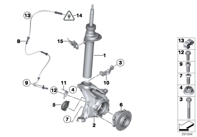 2015 BMW X3 Front Spring Strut / Carrier / Wheel Bearing Diagram