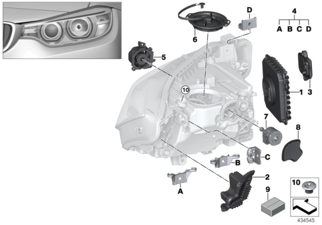 2016 BMW 340i Single Parts, Headlight Diagram