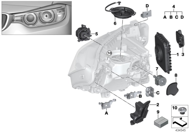 2018 BMW 330i xDrive Single Parts, Headlight Diagram