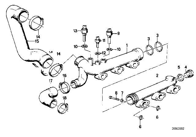 1988 BMW M6 Water Hose Diagram for 11531306827
