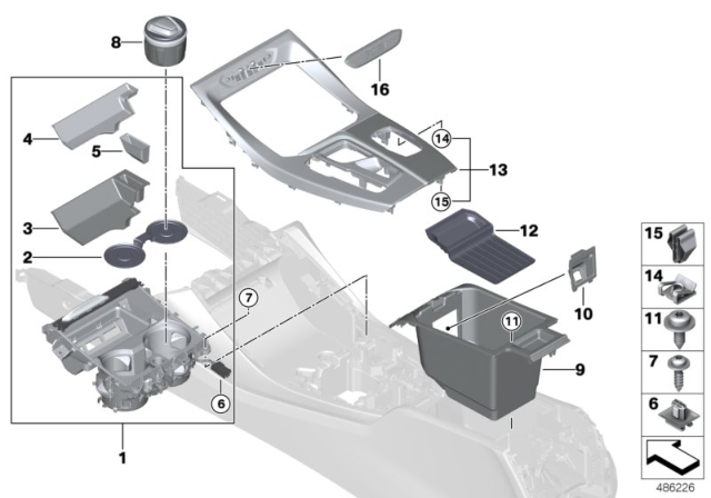 2020 BMW X3 Centre Console Trim Fineline Cove Matt Diagram for 51166822051