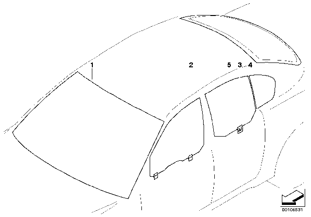 2008 BMW 550i Glazing Diagram