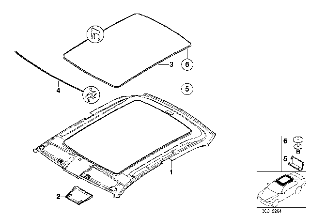 1995 BMW 318ti Headlining / Handle Diagram 2