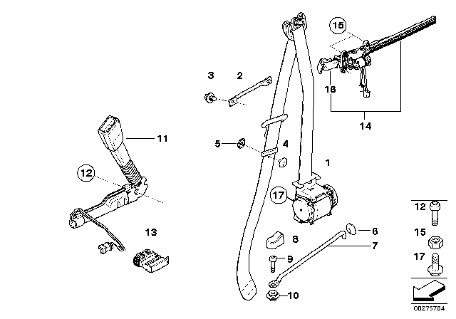 2008 BMW 328xi Safety Belt Front Diagram