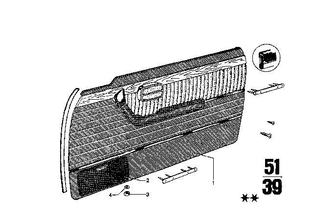 1970 BMW 2800CS Door Trim Panel Diagram for 51411811519