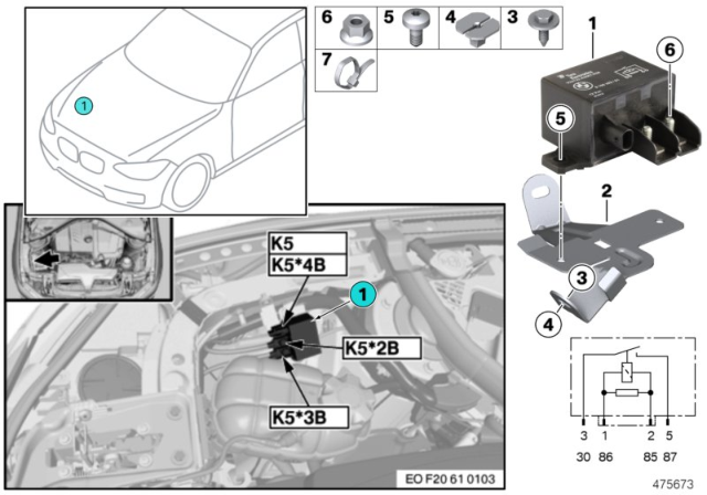 2015 BMW 435i Relay, Electric Fan Motor Diagram 1