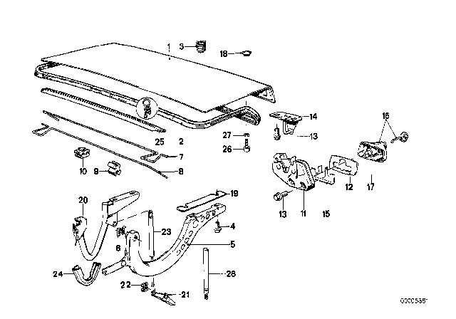 1986 BMW 325e Trunk Lid / Closing System Diagram