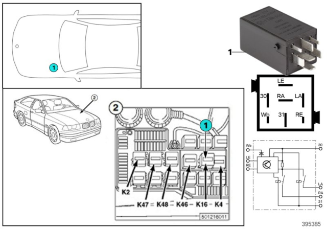 1994 BMW 318i Relay, Hazard-Warning Lights Diagram 1