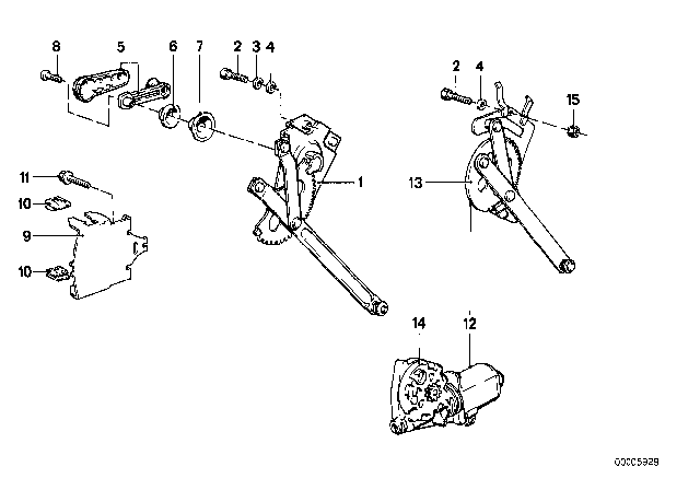 1985 BMW 528e Rear Left Window Regulator Diagram for 51351921475