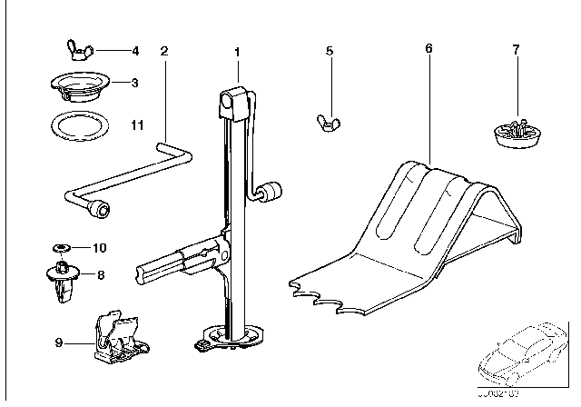 1995 BMW 325i Tool Kit / Lifting Jack Diagram