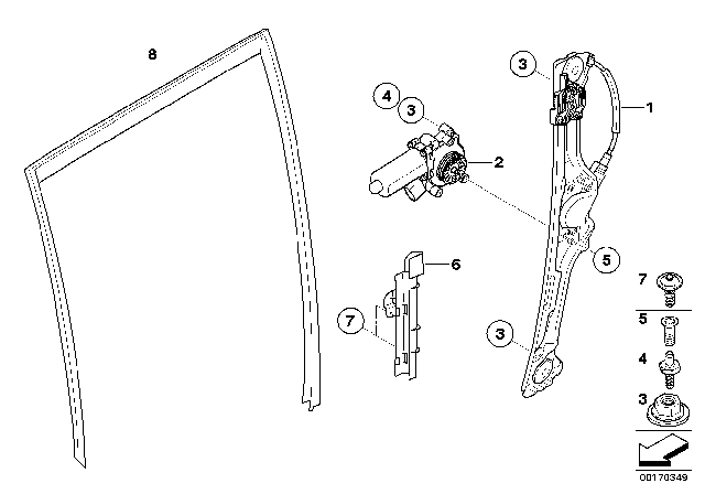 2013 BMW X5 Rear Left Window Regulator Diagram for 51357166381