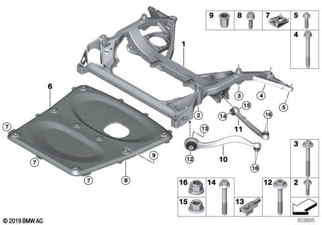 2019 BMW M2 Left Tension Strut With Rubber Mounting Diagram for 31122284531