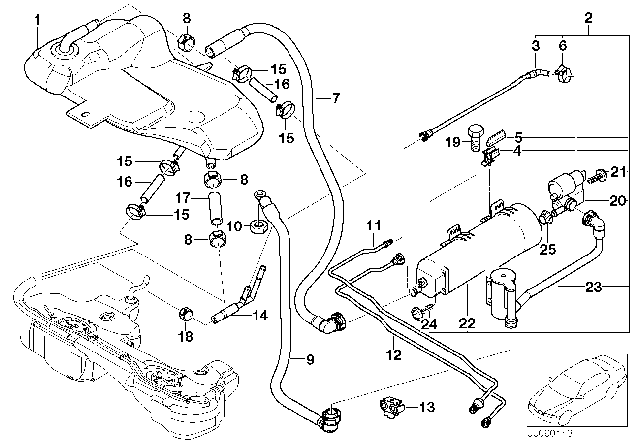 2004 BMW 330Ci Expansion Tank / Activated Carbon Container Diagram