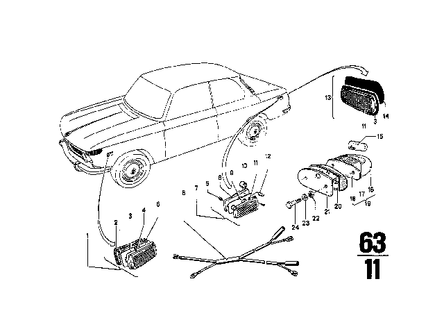 1974 BMW 2002tii Side Reflector Front Diagram for 63141351896