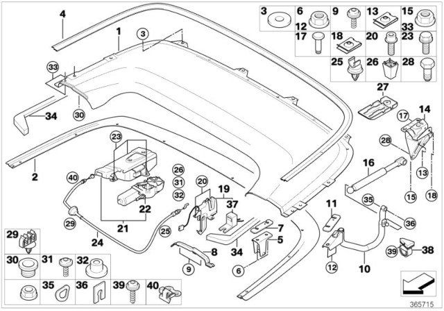 2004 BMW 325Ci Folding Top Compartment Diagram 2