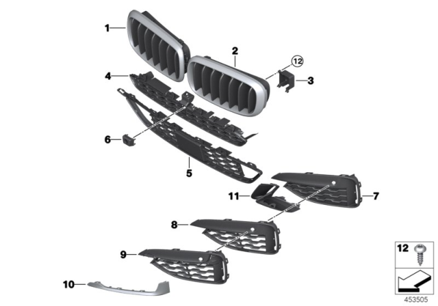 2019 BMW X6 Grille, Middle Top, Open Diagram for 51118056520