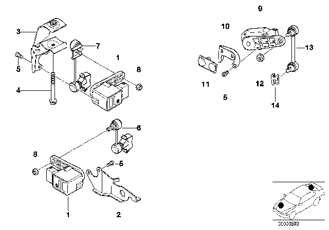 2000 BMW 540i Headlight Vertical Aim Control Sensor Diagram 1