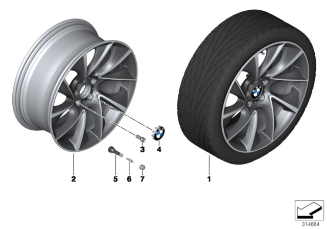 2014 BMW 750i xDrive BMW LA Wheel, Turbine Styling Diagram 2