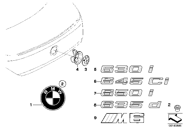 2007 BMW M6 Emblems / Letterings Diagram