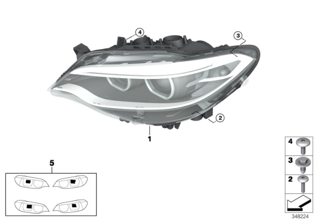 2016 BMW 228i Right Headlight Assembly Diagram for 63117388938