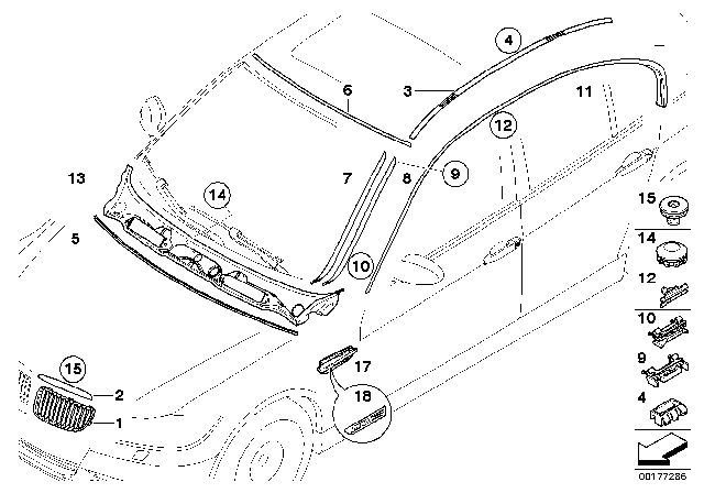 2008 BMW 328i Exterior Trim / Grille / Seals Diagram 2