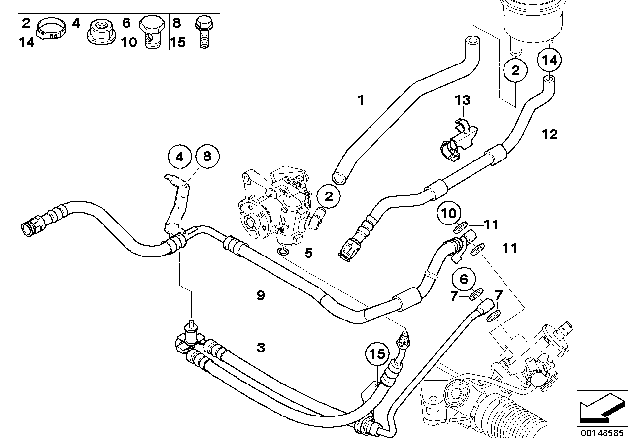 2006 BMW 530xi Hydro Steering - Oil Pipes Diagram