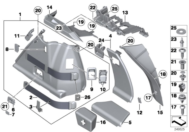 2012 BMW 535i GT xDrive Trunk Trim Panel Diagram 1