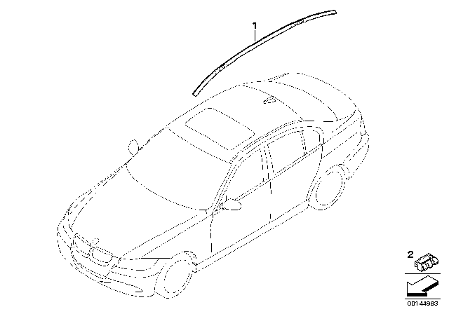 2006 BMW 330xi Roof Moulding Painted Right Diagram for 51130032752