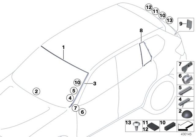 2017 BMW X3 Glazing, Mounting Parts Diagram