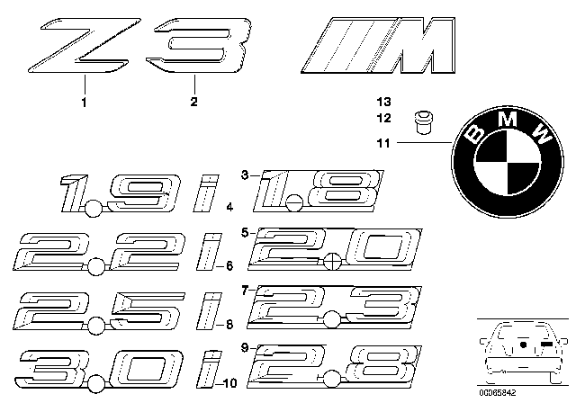 2001 BMW Z3 Emblem Diagram for 51148413709