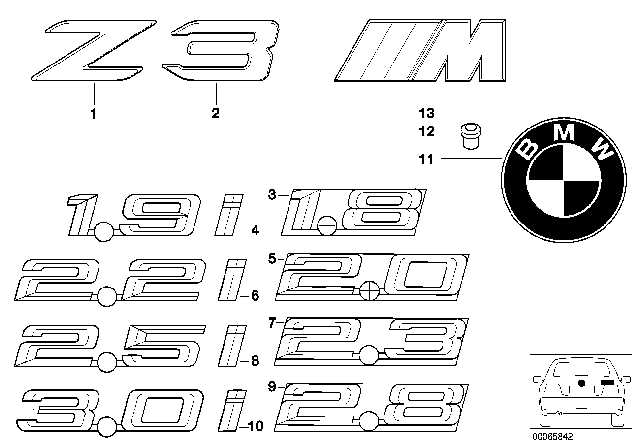 2001 BMW Z3 Emblems / Letterings Diagram