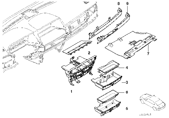 2002 BMW 745i Mounting Parts, Instrument Panel Diagram 1