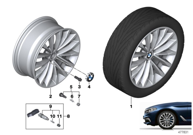 2017 BMW 530i xDrive Light Alloy Disc Wheel Reflexsilber Diagram for 36116863418