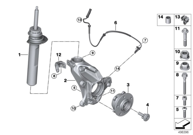 2019 BMW X2 Front Spring Strut / Carrier / Wheel Bearing Diagram